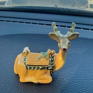 MONET "RED NOSED REINDEER" Collectible Enamel Keepsake Trinket Box